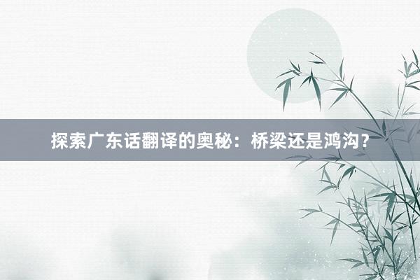 探索广东话翻译的奥秘：桥梁还是鸿沟？